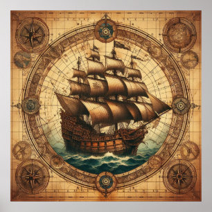 Ancient Pirate Sailing Ship 3 Poster