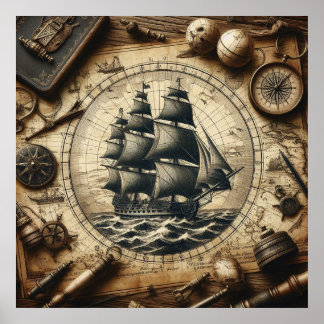Ancient Pirate Sailing Ship 4 Poster