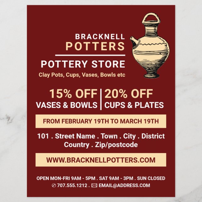 Ancient Pot, Pottery Store, Potters Advertising Flyer (Front)
