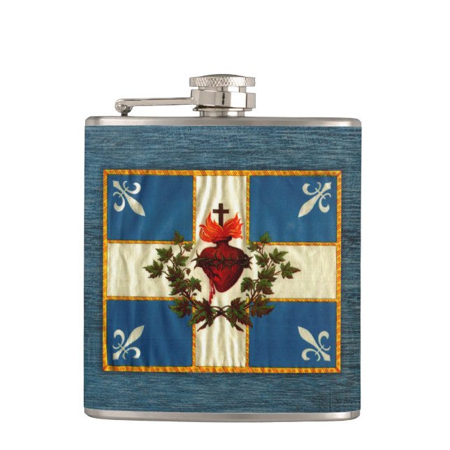 Ancient Quebec flag Chime Sacred Heart Hip Flask (Front)