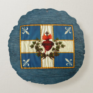 Ancient Quebec flag Chime Sacred Heart Round Cushion