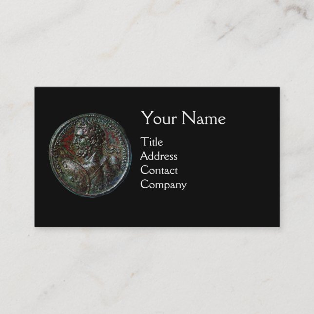 ANCIENT ROMAN BRONZE MEDALLION MONOGRAM Black Business Card (Front)