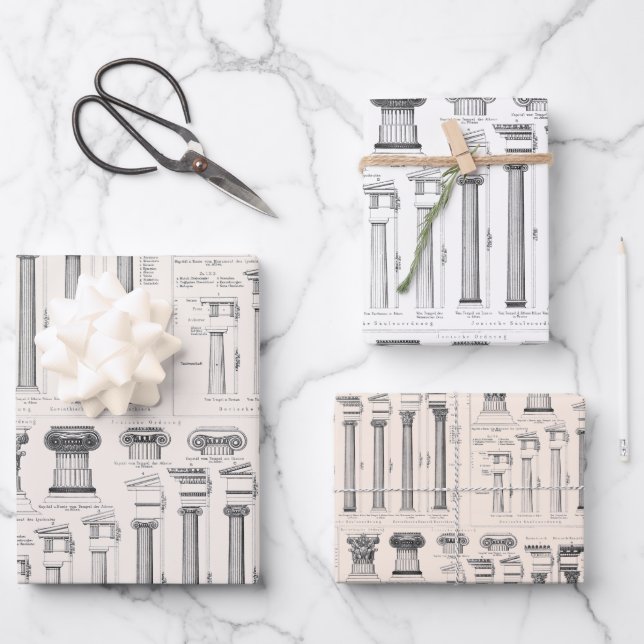 Ancient Roman Columns Architectural Drawings Wrapping Paper Sheet (Front)