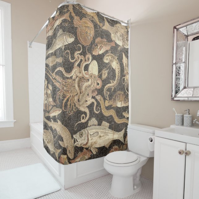 Ancient Roman Marine Life Mosaic From Pompeii Shower Curtain (In Situ)
