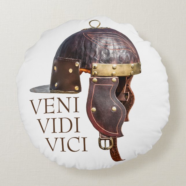 Ancient Roman military helmet - Veni, Vidi, Vici Round Cushion (Back)