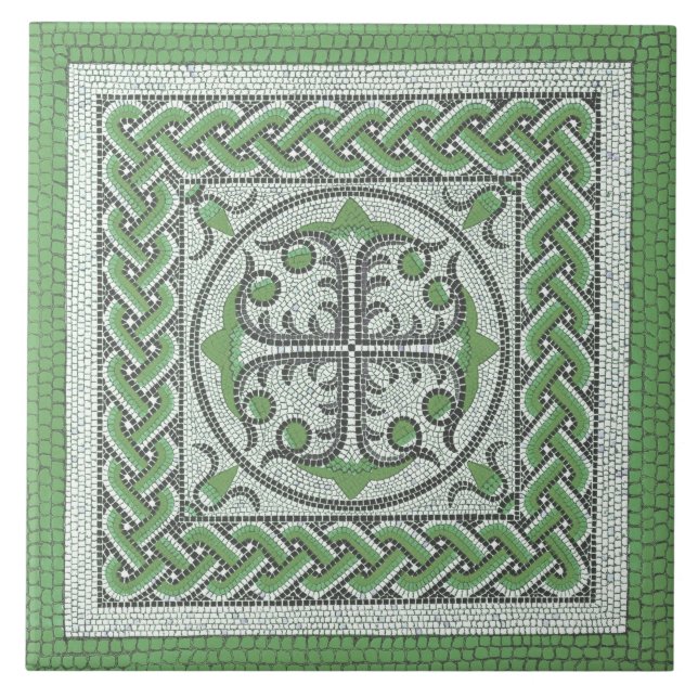 Ancient Roman Mosaic Illustration green Tile (Front)