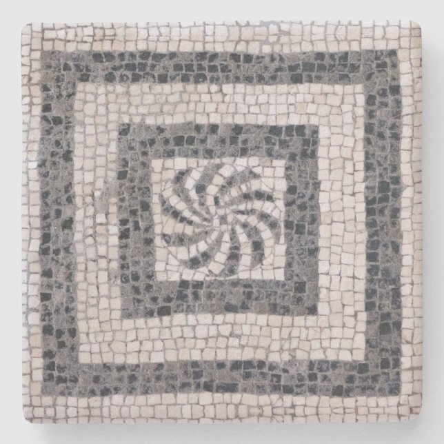 Ancient Roman Mosaic Spiral Stone Coaster (Front)