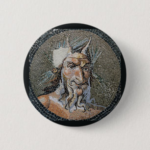 Ancient Roman Pan Mosaic 6 Cm Round Badge