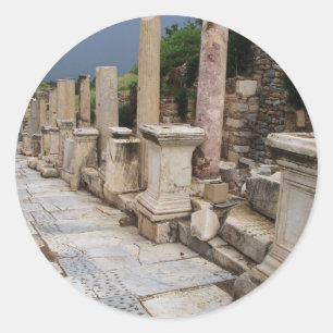 Ancient Roman road in the city of Ephesus, Turkey Classic Round Sticker