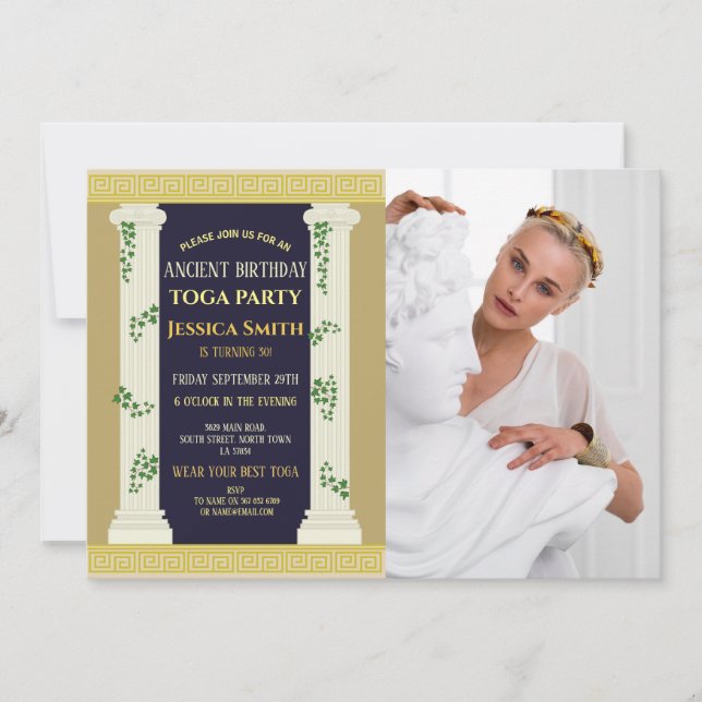 Ancient Roman Toga Birthday Party Ivy Photo Invitation (Front)