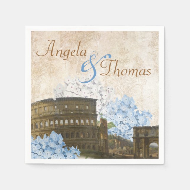 Ancient Rome Blue Hydrangea Wedding Napkins (Front)
