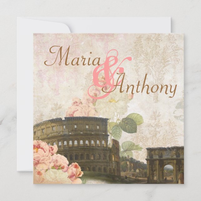 Ancient Rome Pink Rose Vintage Wedding Invitation (Front)