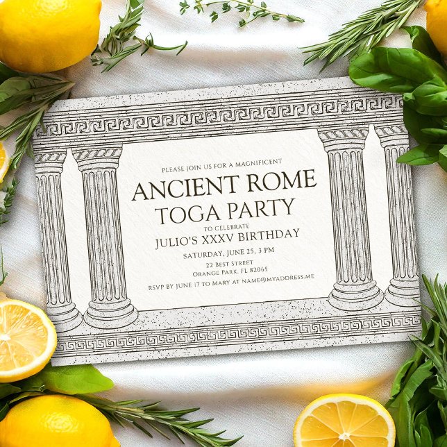 Ancient Rome Toga Birthday Party with columns Invitation (Creator Uploaded)