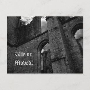 Ancient ruins moving to new address announcement postcard