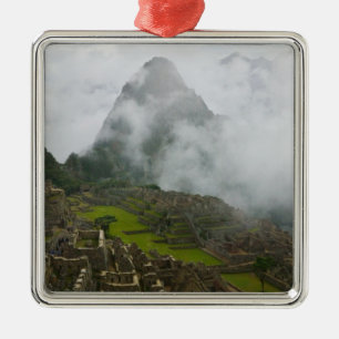 Ancient ruins of Machu Picchu with Andes Metal Tree Decoration