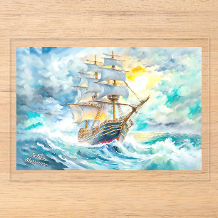 Ancient Sailboat in the Storm  Acrylic Invitations