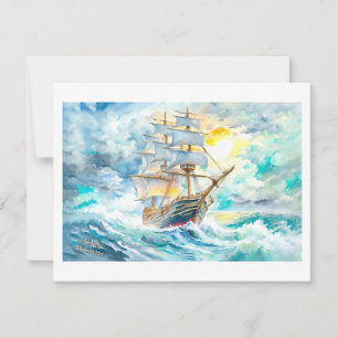 Ancient Sailboat in the Storm  Invitation