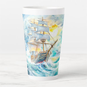 Ancient Sailboat in the Storm Latte Mug
