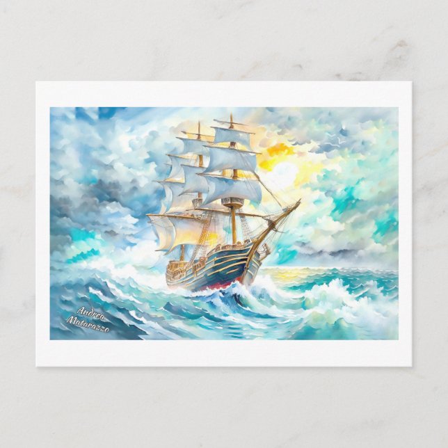 Ancient Sailboat in the Storm  Postcard (Front)