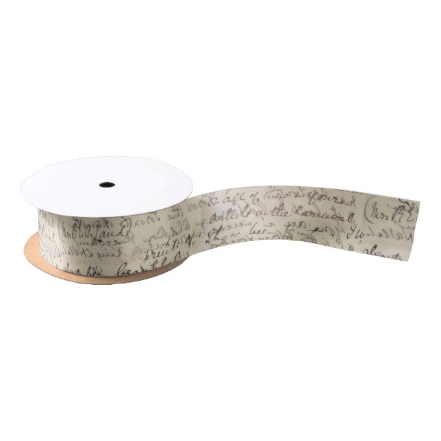Ancient Script Calligraphy Vintage Print Satin Ribbon (Spool)