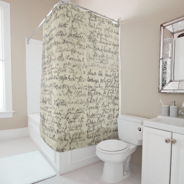 Ancient Script Calligraphy Vintage Print Shower Curtain (In Situ)