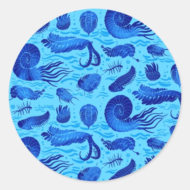 Ancient sea animals: Trilobites, Anomalocaris... Classic Round Sticker (Front)