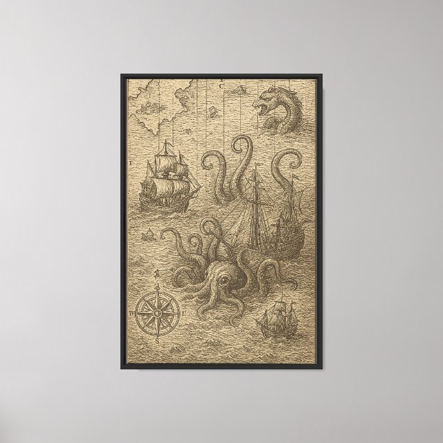 Ancient Sea Map Engraving Canvas Print (Front)