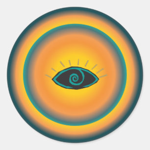 Ancient Seeing Eye Tribal Design Blue Orange Classic Round Sticker