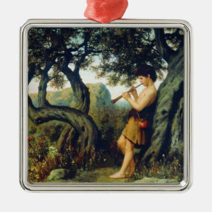 Ancient Shepherd Boy Playing the Flute Metal Tree Decoration
