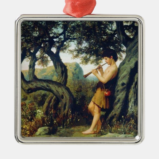 Ancient Shepherd Boy Playing the Flute Metal Tree Decoration (Front)