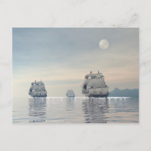 Ancient ships on the ocean postcard
