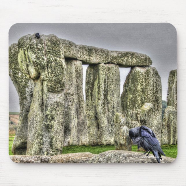Ancient Site of Stonehenge & Preening Crow Mouse Mat (Front)
