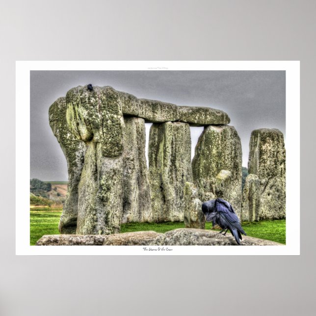 Ancient Site of Stonehenge & Preening Crow Poster (Front)