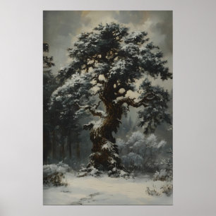 Ancient Snow-Covered Tree Art Printable Rustic Poster