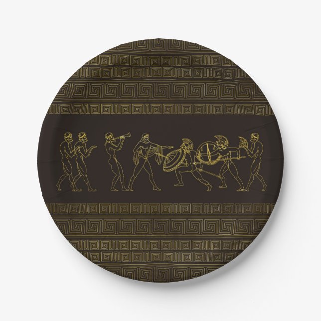Ancient Sparta  Greece scene on greek pattern Paper Plate (Front)