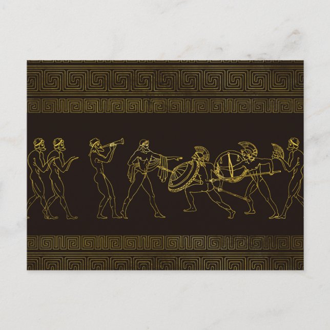 Ancient Sparta  Greece scene on greek pattern Postcard (Front)
