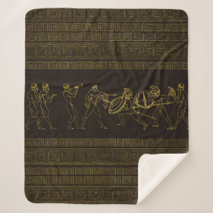 Ancient Sparta  Greece scene on greek pattern Sherpa Blanket