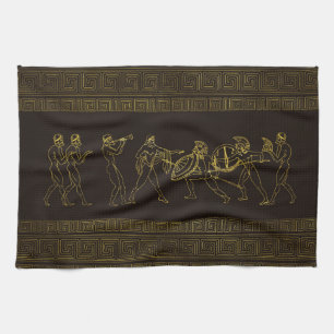 Ancient Sparta  Greece scene on greek pattern Tea Towel
