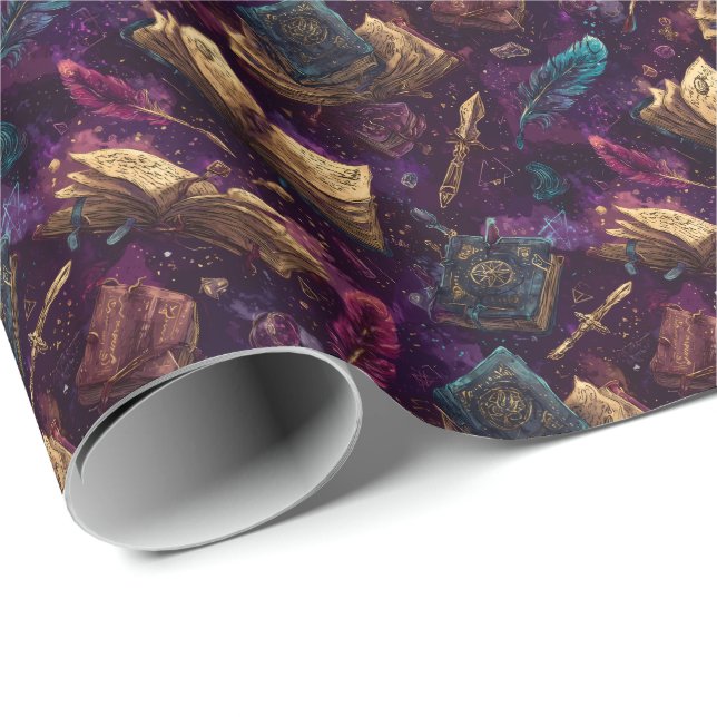Ancient Spellbooks and Enchanted Quill D&D Scholar Wrapping Paper (Roll Corner)