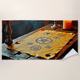 Ancient Spells on a Mystic Scroll Beach Towel