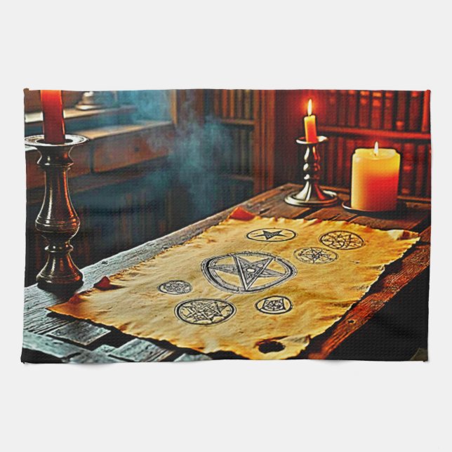 Ancient Spells on a Mystic Scroll Tea Towel (Horizontal)