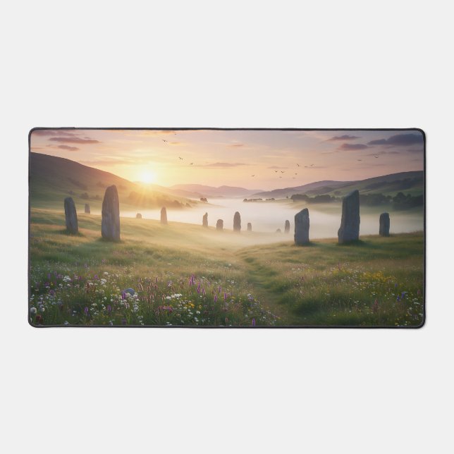 Ancient Stone Circle at Sunrise Desk Mat (Front)