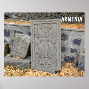 Ancient stone crosses (khachkars) in Armenia Poster