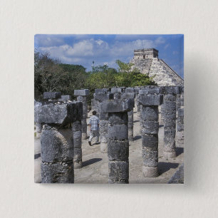 Ancient Stone pillars in Chichen Itza. Central 15 Cm Square Badge