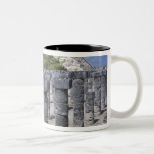 Ancient Stone pillars in Chichen Itza. Central Two-Tone Coffee Mug
