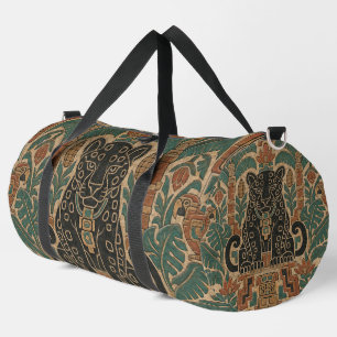 Ancient Stone Relief with Jungle Jaguar Duffle Bag