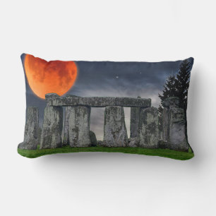 Ancient Stonehenge & Mystical Red Full Moon Lumbar Cushion