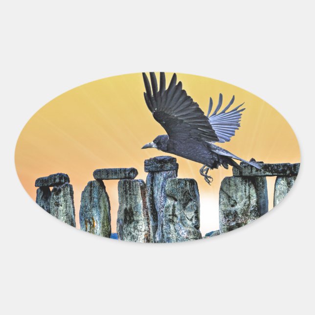 Ancient Stonehenge & Rook Corvid-lover's Gift Oval Sticker (Front)