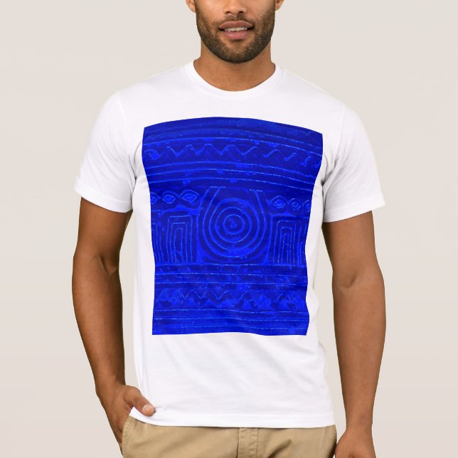 Ancient Sumerian Mesopotamian Pattern Blue T-Shirt (Front)
