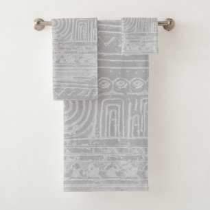 Ancient Sumerian Mesopotamian Pattern Grey Bath Towel Set
